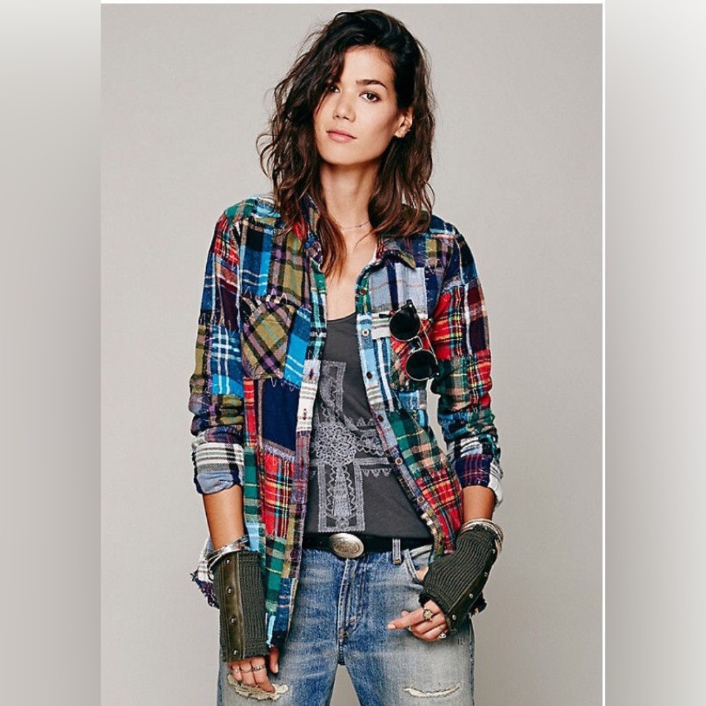 We The Free Multicolor Patchwork Plaid Button-Down Shirt